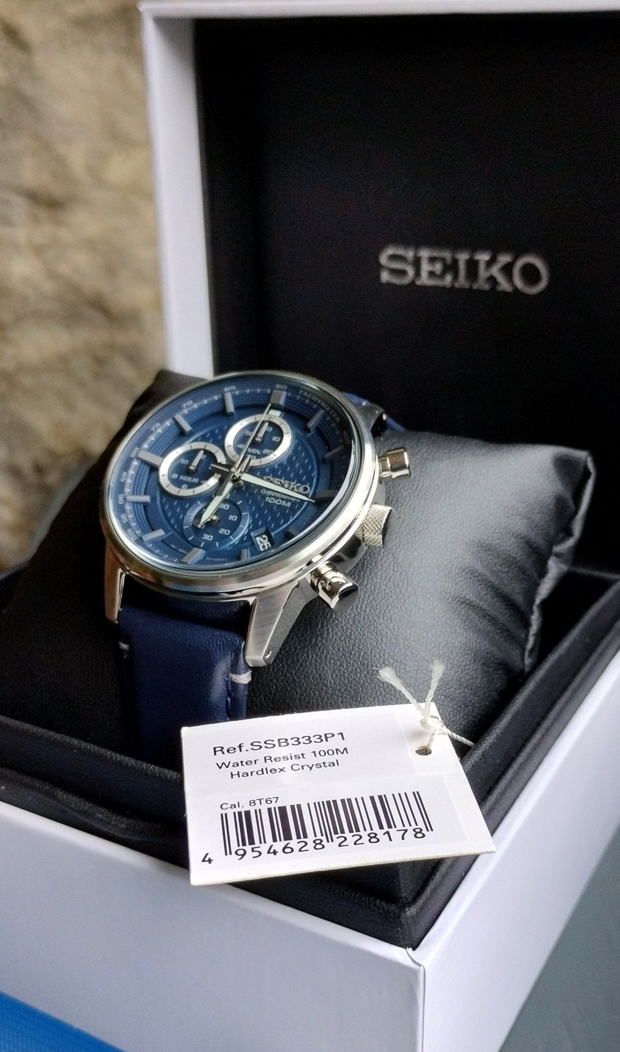 Seiko SSB333P1 Chronograph Men's Quartz Watch Stainless Steel with Blue  Leather Strap