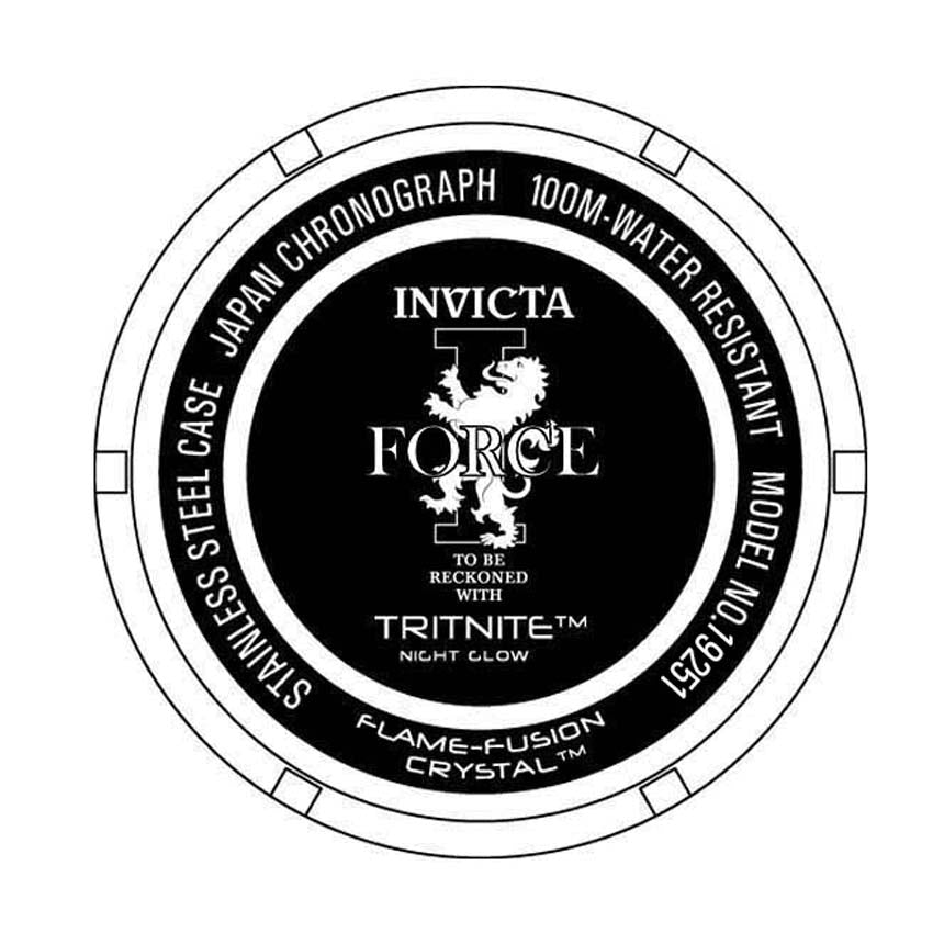 Close-up of Invicta I-Force 19251 back stainless steel case