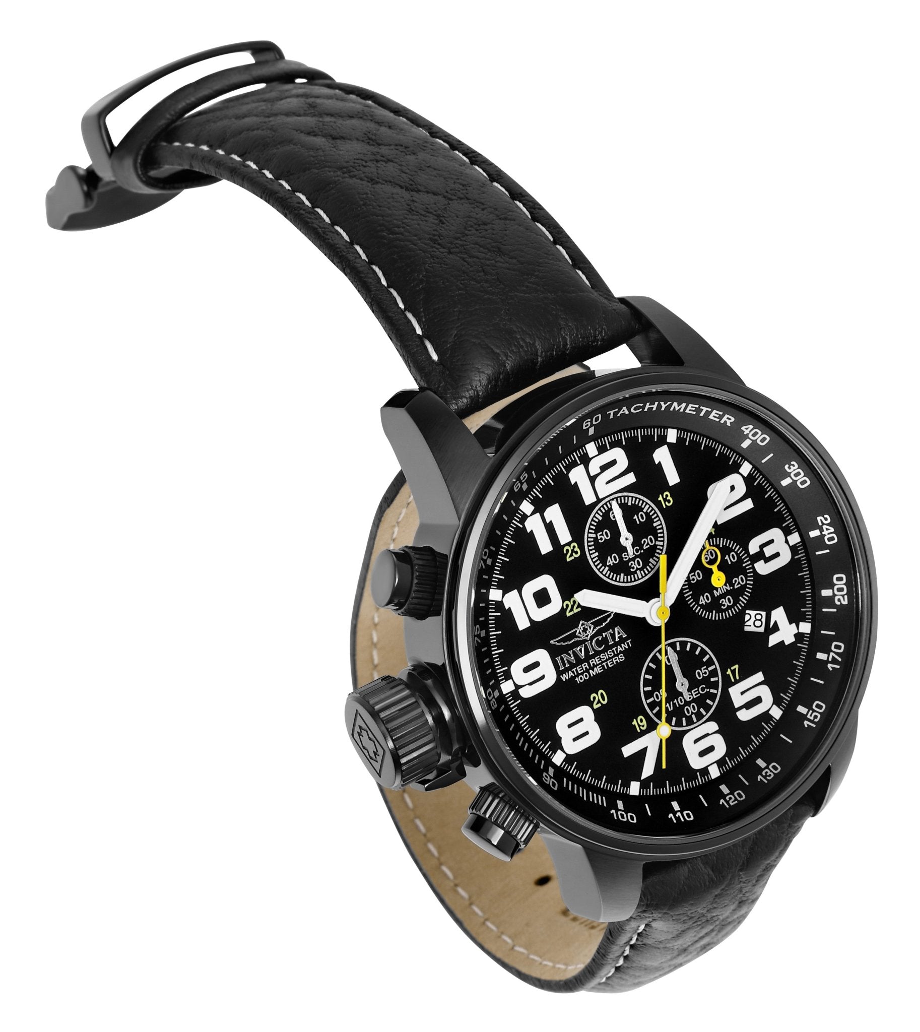 Invicta I-Force 3332 chronograph watch with black leather band and detailed subdials