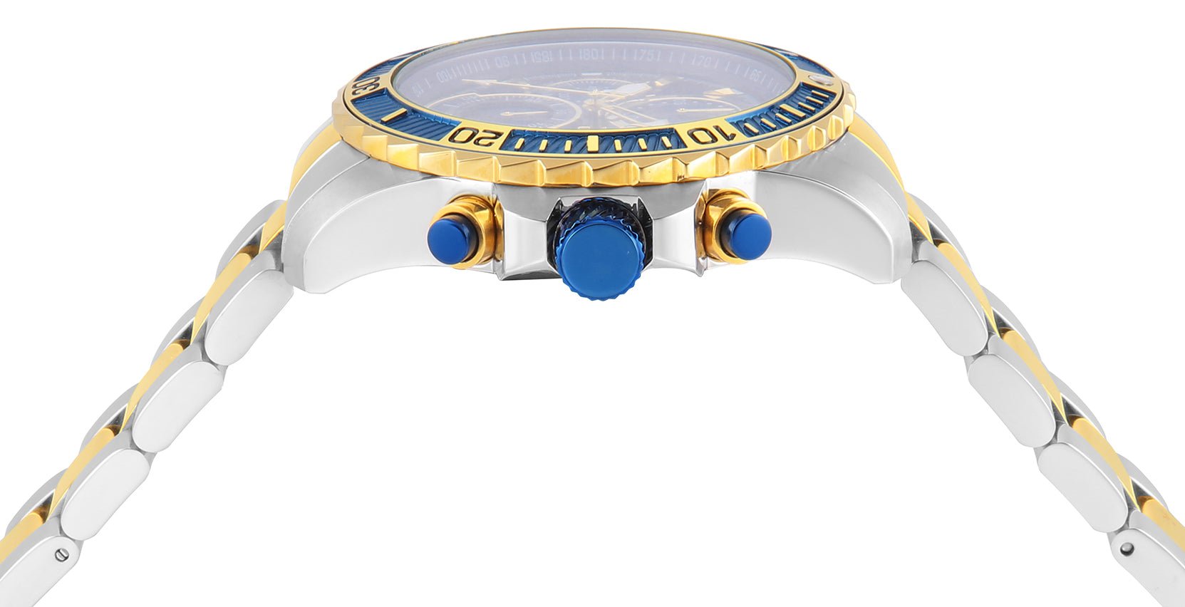 Invicta Pro Diver SCUBA 22415 watch highlighting the blue and gold detailing